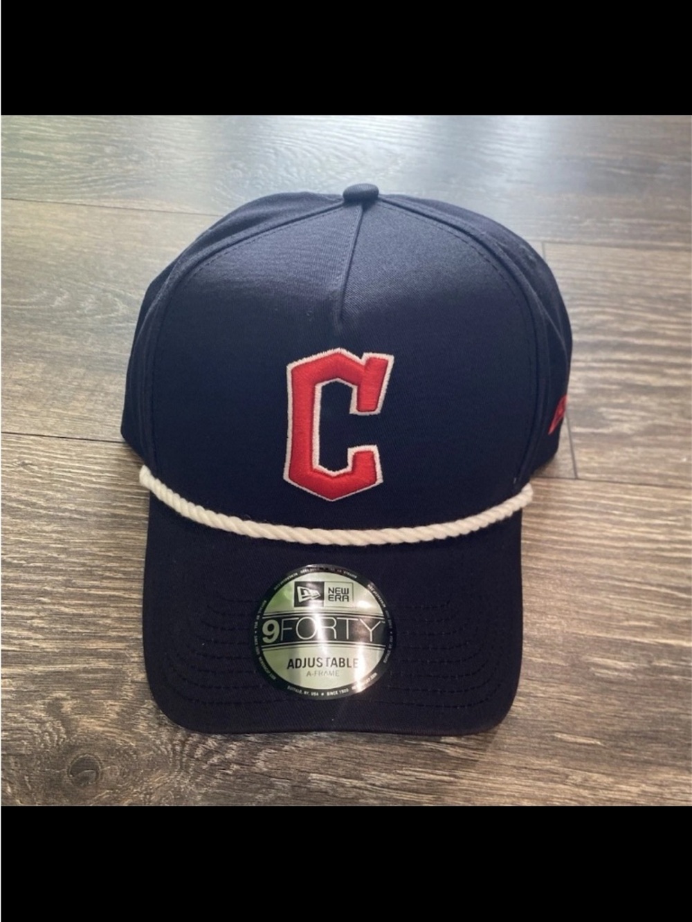 New Era Navy Cleveland Guardians Cap with Red C and White Rope